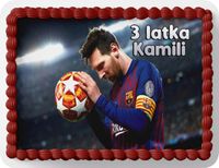 PROSTOKĄTNY OPŁATEK NA TORT A4 20x29CM - MESSI PIŁKA + IMIĘ