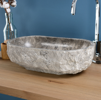 Umywalka marmurowa zlew z kamienia szara do łazienki 50 cm
