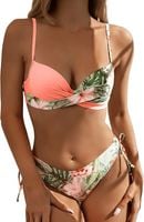 Strój kąpielowy dwuczęściowy bikini push-up tropikalny wzór rozmiar M