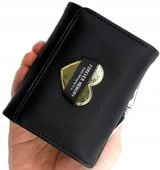 damski skórzany portfel klasyczny mały z sercem  C25_Czarny