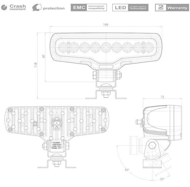 Lampa LED robocza 4100lm 9LED rozproszone 1078 zdjęcie 7