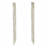 Piękne kolczyki dżetowe potrójny wężyk kolor srebrny białe cyrkonie 10cm