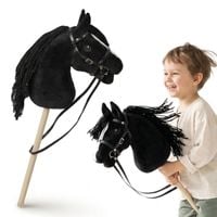 Koń na kiju Mamabrum hobby horse czarny z pluszową głową dla dzieci 68 cm