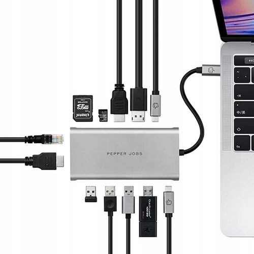 HUB USB-C 12w1 Pepper Jobs 2x HDMI Display Port 4xUSB SD/TF RJ-45 PD 100W na Arena.pl