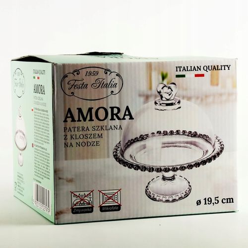 PATERA SZKLANA Z KLOSZEM I NÓŻKĄ 19,5CM NA CIASTO DESER SERY DO SERWOWANIA na Arena.pl