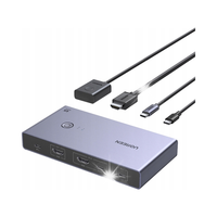 Przełącznik 2 komputery 1 monitor KVM USB-C HDMI 4K 60Hz - szary