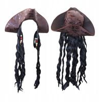 KAPELUSZ PIRATA Z DŁUGIMI WŁOSAMI BANDANA CZAPKA PRZEBRANIE STRÓJ