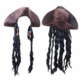 KAPELUSZ PIRATA Z DŁUGIMI WŁOSAMI BANDANA CZAPKA PRZEBRANIE STRÓJ