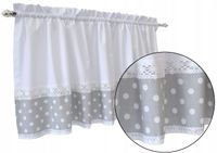 ZAZDROSTKA firana kuchenna bawełniana z koronką SZARE GROCHY 150x40