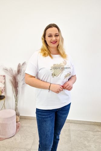 Biała Bluzka Latynka z Napisem i Złotym Nadrukiem M/L na Arena.pl