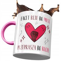 Kubek Różowy Śmieszny Facet Bije Bo Musi Z Nadrukiem Ze Zdjęciem