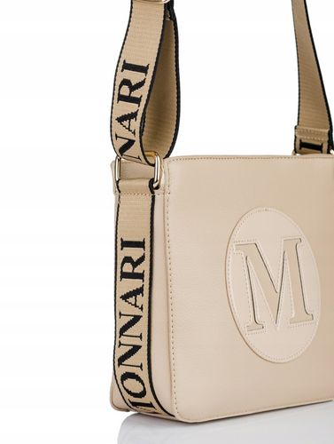 MONNARI Torebka na ramię LISTONOSZKA Pojemna PASEK LOGO PREMIUM Beżowa na Arena.pl