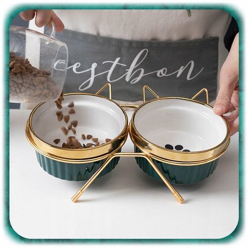 ZESTAW 2SZT MISKA DLA KOTA PSA PODWÓJNA CERAMICZNA NA STOJAKU Miski 2x300ml na Arena.pl