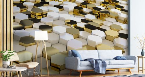 Fototapeta MOZAIKA Złote Heksagony Wzór 3D 368cm x 254cm na Arena.pl