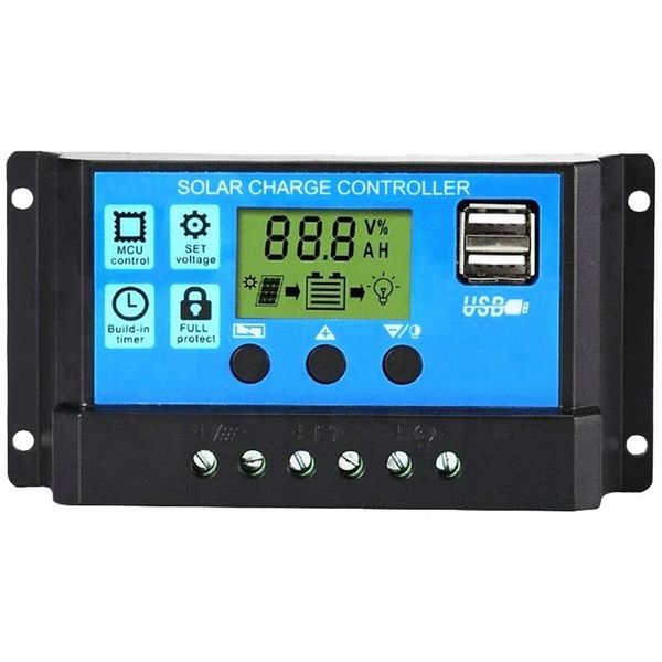 REGULATOR ŁADOWANIA PANEL LCD 12V 24V 2X USB 30A KONTROLER SOLARNY zdjęcie 2