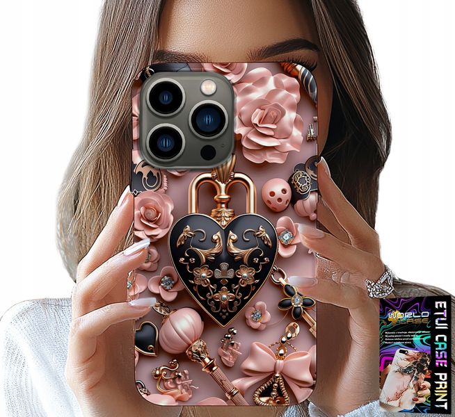 ETUI DO IPHONE 16 PRO MAX - KOBIECE WZORY KŁÓDKA SERCE CASE + SZKŁO zdjęcie 1