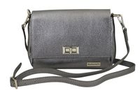 Skórzana torebka damska metalizowana - Srebrna ciemna