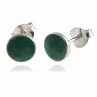 DELIKATNE OKRĄGŁE SREBRNE KOLCZYKI KÓŁKA 6MM WKRĘTKI ZIELONY MALACHIT SREBR