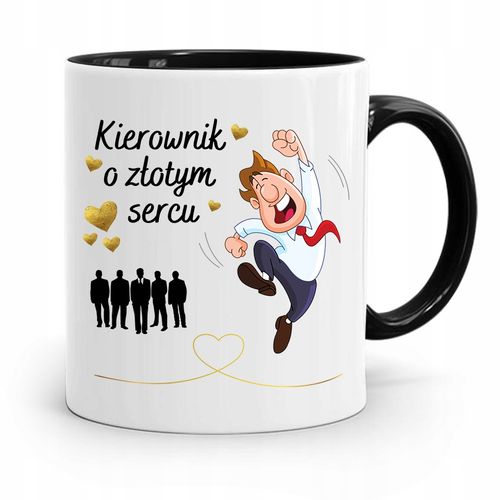 Kubek Czarny Dla Kierownika O Złotym Sercu Prezent Z Nadrukiem Ze Zdjęciem na Arena.pl