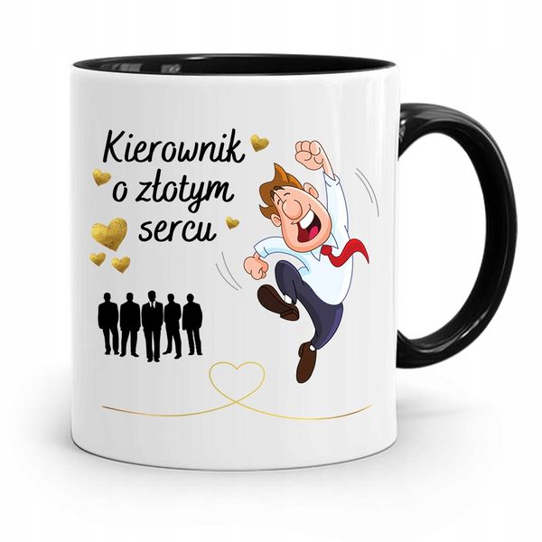 Kubek Czarny Dla Kierownika O Złotym Sercu Prezent Z Nadrukiem Ze Zdjęciem zdjęcie 1
