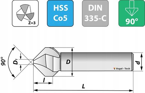 Frez pogłębiacz fazownik stożkowy 90° kobalt fi30 na Arena.pl