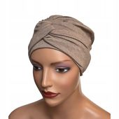 Turban damski Sara jasny brąz ciepłe nakrycie głowy z wiskozy sweterkowej