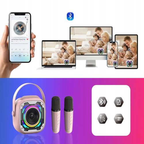 BEZPRZEWODOWY ZESTAW DO KARAOKE GŁOŚNIK BLUETOOTH + 2 MIKROFONY NA PREZENT na Arena.pl