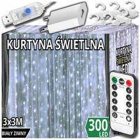 KURTYNA ŚWIETLNA 300 LED ZIMNE 3x3 USB ŚWIĄTECZNE CHOINKOWE GIRLANDA PILOT