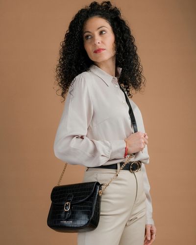 Monnari Torebka Kuferek Listonoszka Czarny Kroko Łódka Czarna PREMIUM na Arena.pl