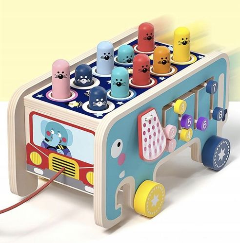 Drewniana Kostka Edukacyjna Słoń Wbijak Młotek Zabawka Prezent dla Dzieci na Arena.pl