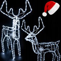 RENIFER ŚWIECĄCY OZDOBA ŚWIĄTECZNA LAMPKI Zewnętrzne LED + CZAPKA MIKOŁAJA