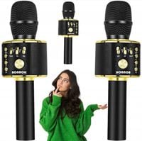 BONAOK Karaoke Mikrofon 3w1 bezprzewodowy Bluetooth przenośny czarno-złoty