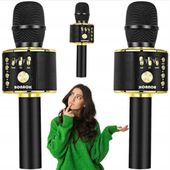 BONAOK Karaoke Mikrofon 3w1 bezprzewodowy Bluetooth przenośny czarno-złoty