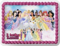 PROSTOKĄTNY OPŁATEK NA TORT A4 20x29CM - KSIĘŻNICZKI DISNEYA + IMIĘ