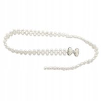 Pasek perełki na gumce kokardka kolor srebrny z perełkami i cyrkoniami