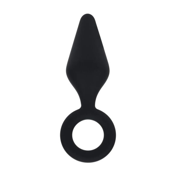 Silicone Anal Plug With Loop - L - Black zdjęcie 1