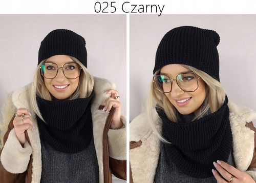 CIEPŁY KOMPLET CZAPKA + KOMIN damski POLSKI zimowy szal CIEMNA na Arena.pl