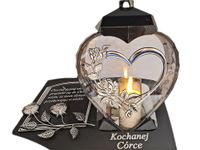 CÓRKA CÓRCE ZNICZ LAMPION NA GRÓB SERCE I SERCE SREBR SKOS SENTENCJA+ŚWIECA