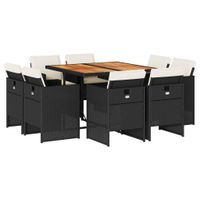 9-cz. zestaw mebli ogrodowych z poduszkami, czarny, rattan PE