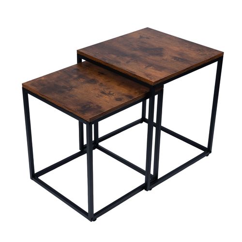 Stoliki kawowe kwadratowe zestaw 2w1 loft industrial ława, dąb antyczny na Arena.pl