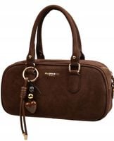 FLORA&CO PARIS torebka damska BOWLING do reki LISTONOSZKA zamsz czekoladowa