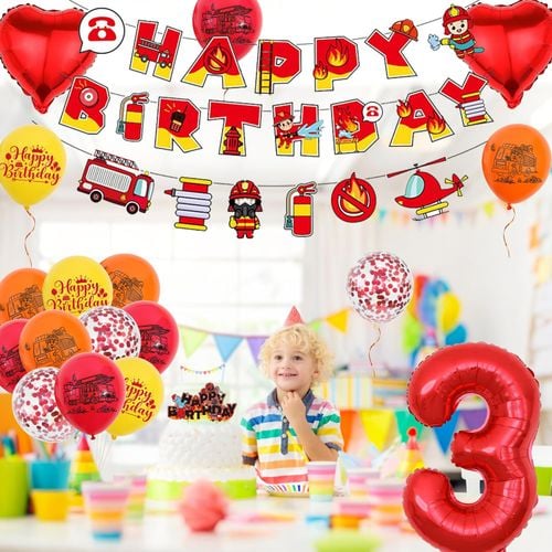 Zestaw Dekoracji Urodzinowych Strażak 3 Urodziny Balony Baner Strażacki na Arena.pl