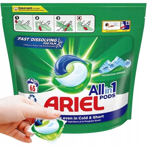 KAPSUŁKI DO PRANIA BIAŁEGO ARIEL MOUNTAIN SPRING ALLIN1 PODS 65 PRAŃ na Arena.pl