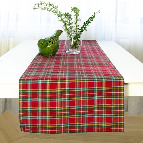 Bieżnik Świąteczny w czerwoną kratę Boże Narodzenie ze złotą nitką 200cm na Arena.pl