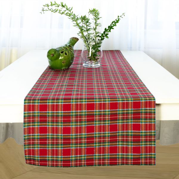 Bieżnik Świąteczny w czerwoną kratę Boże Narodzenie ze złotą nitką 200cm zdjęcie 5