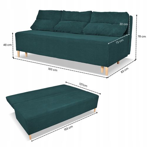 Kanapa sofa KIMO funkcja spania pojemnik Family Meble Anafi zielona sztruks na Arena.pl