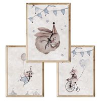Zestaw trzech plakatów dla dzieci Baśniowy Cyrk Zajączek i Myszki