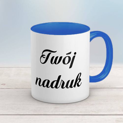 Kubek CLASSIC z niebieskim wnętrzem i uszkiem z Twoim nadrukiem na Arena.pl