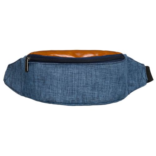 granatowo-brązowa saszetka z poliestru z zewnętrzną kieszenią na suwak na Arena.pl