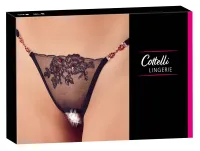 cottelli collection stringi mesh z haftem, rozmiar m/l, czarne